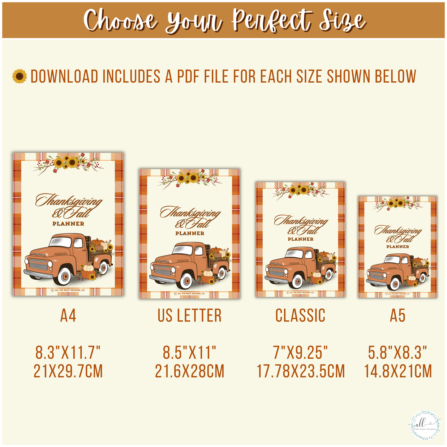 Embrace the beauty of autumn and plan the perfect holiday season with our Thanksgiving & Fall All-in-One Planner Download. Designed to keep you organized from 2024 to 2026, this cozy, fall-inspired planner helps you savor every moment. With special seasonal recommendations, you’ll enjoy all the warmth, gratitude, and joy the season brings!
Thanksgiving, Planner, Digital Download, Apples, Pumpkins, Orange, Sun Flowers, Animals, Autumn, Fall, Holiday, Budget, Goals