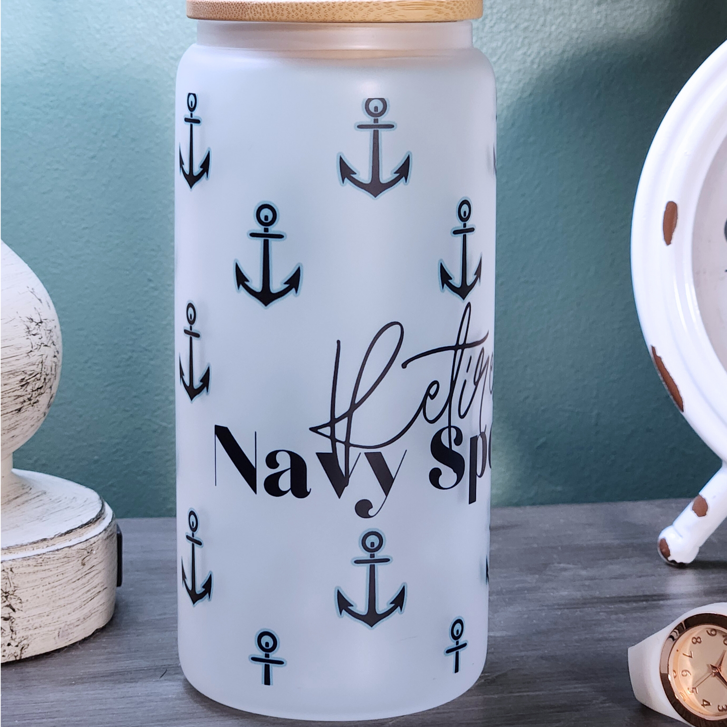 Retired Navy Spouse 18oz Frosted Glass Mug