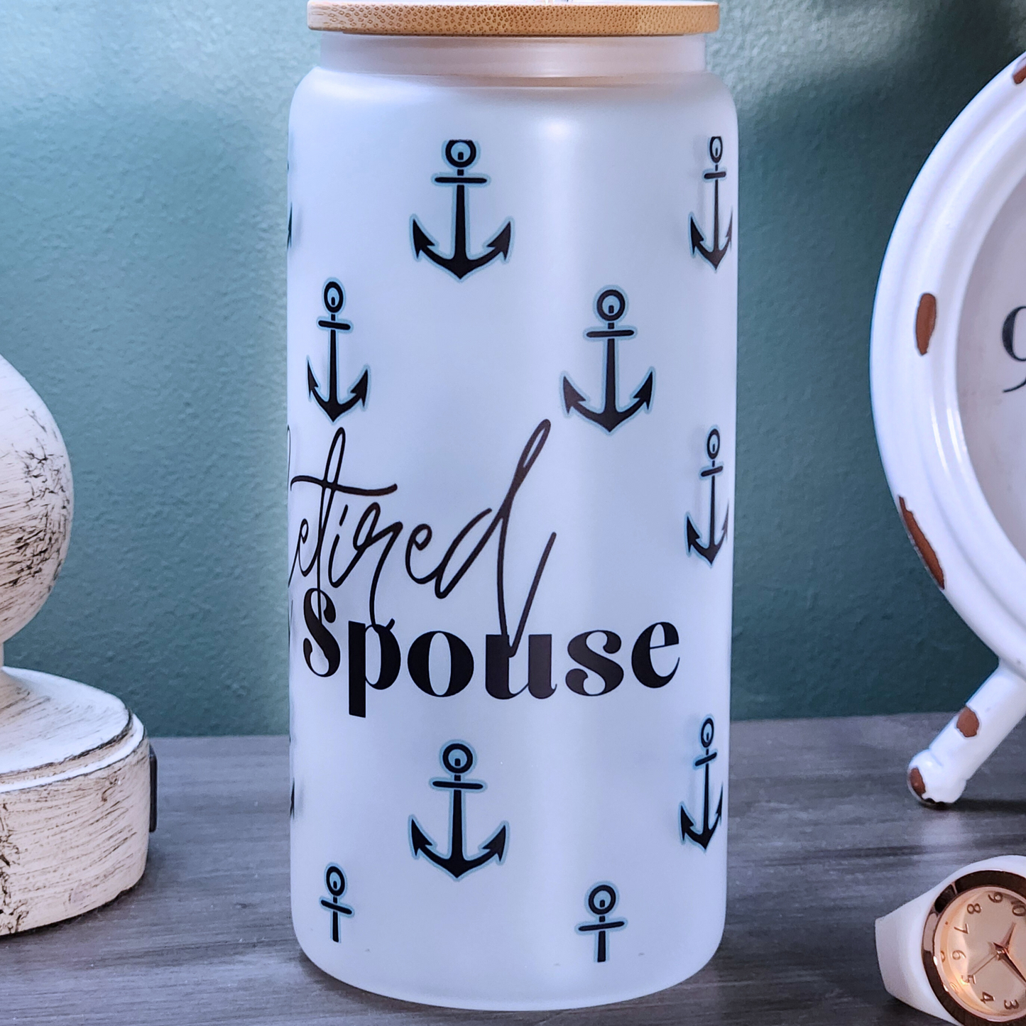 Retired Navy Spouse 18oz Frosted Glass Mug