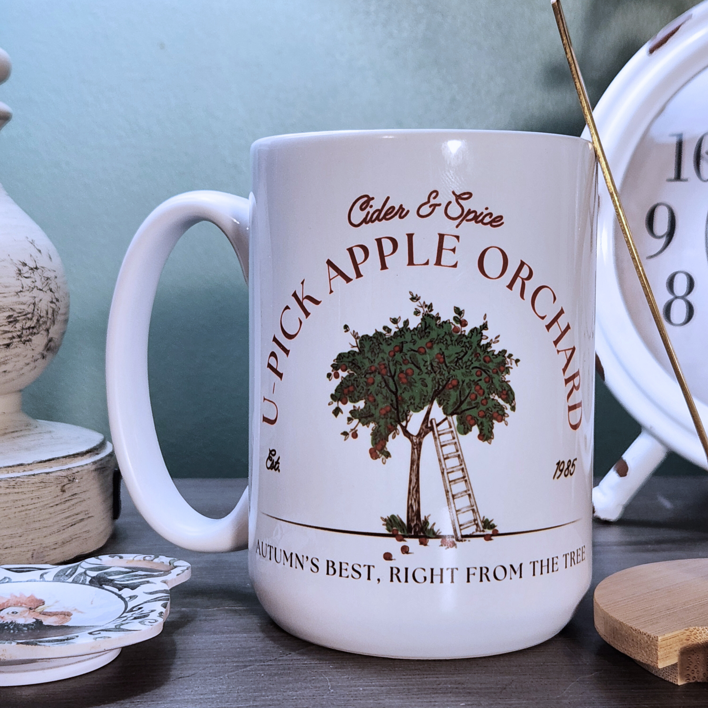 Cider and Spice - U-Pick Apple Orchard 13oz Tea/Coffee Mug w/ Lid and Spoon