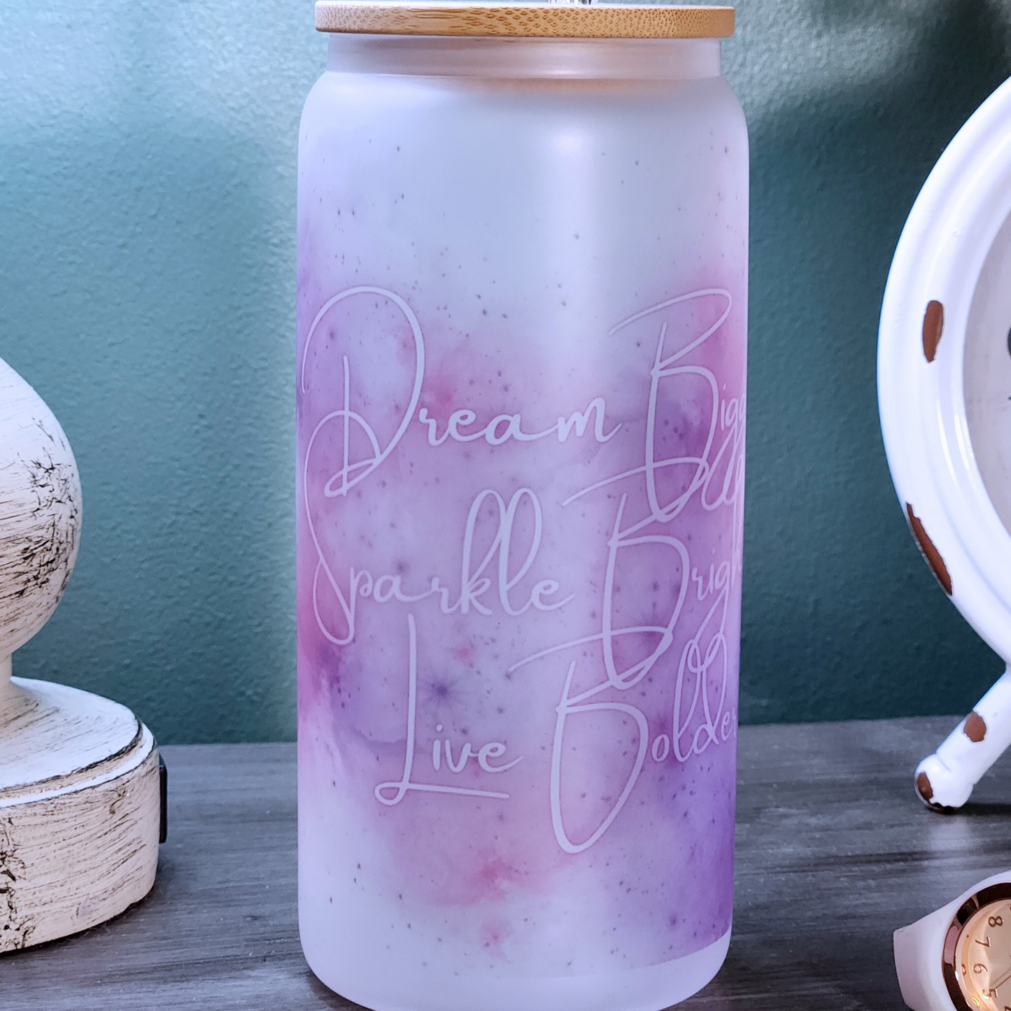 Dream Bigger, Sparkle Brighter, Live Bolder 18oz Frosted Glass Mug