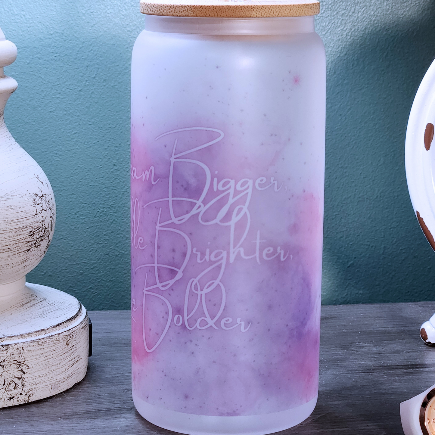 Dream Bigger, Sparkle Brighter, Live Bolder 18oz Frosted Glass Mug