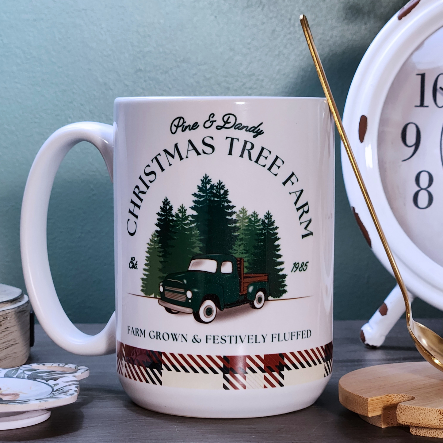 Pine and Dandy Christmas Tree Farm 13oz Tea/Coffee Mug w/ Lid and Spoon