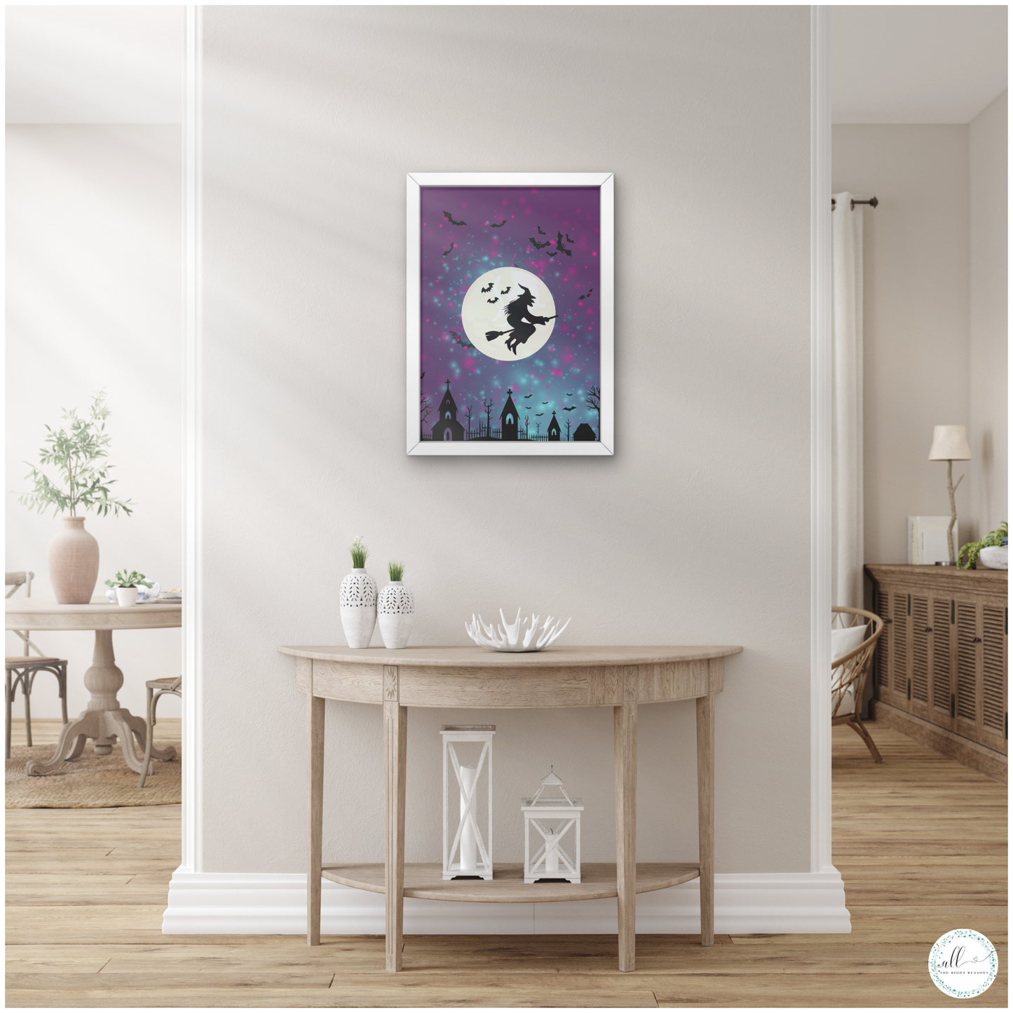 Enchant your home with our Bewitched by the Magical Moon Wall Art Download. This captivating design is perfect for adding a touch of whimsy and magic to your space. With its mystical moonlit theme, this print will bring a sense of wonder and charm to any room, making it a delightful addition to your Halloween or autumn décor.

Halloween | Wall Art | Digital Download | Witch | Moon | Purple | Black | Bats | Autumn | Fall | Holiday | Whimsical | Night