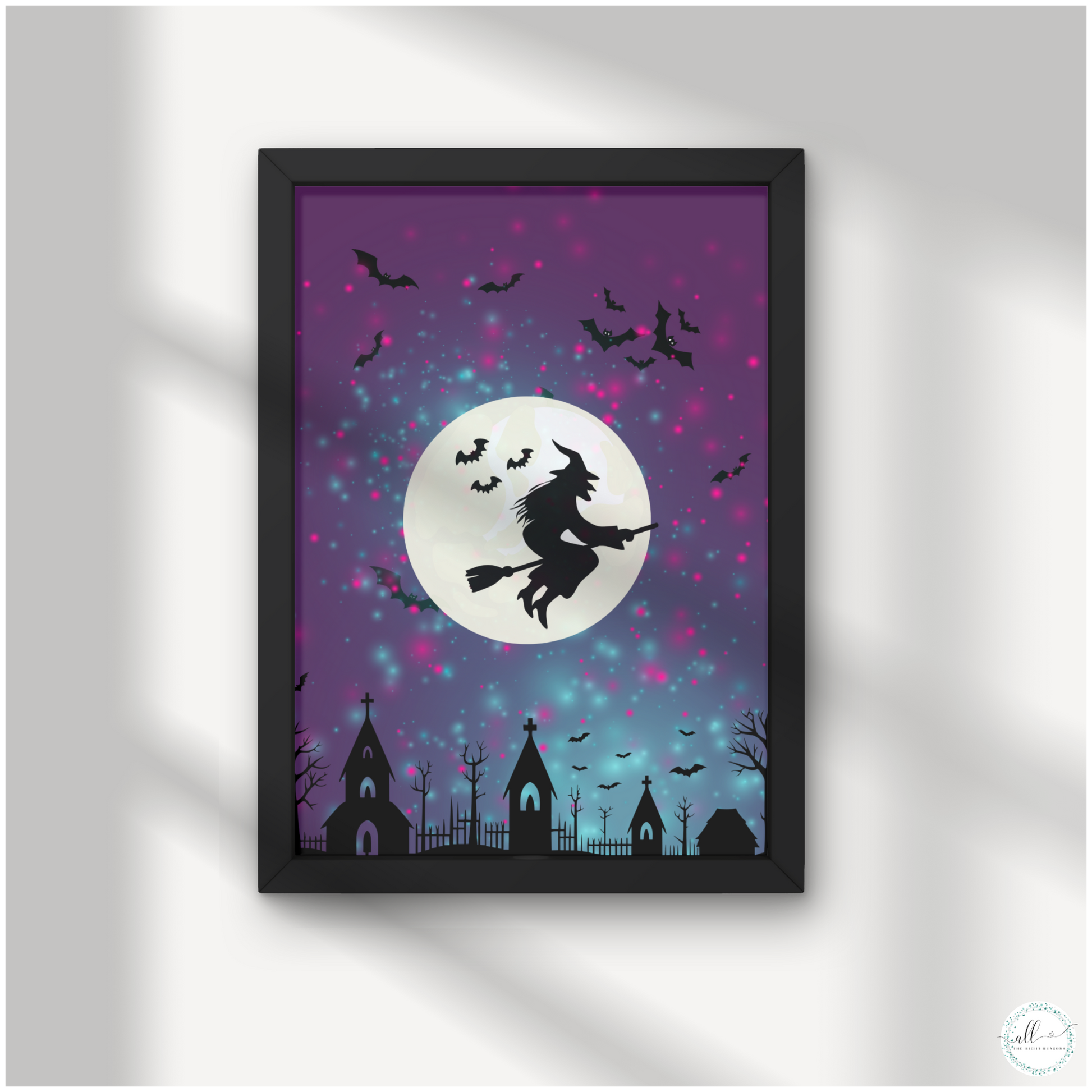 Enchant your home with our Bewitched by the Magical Moon Wall Art Download. This captivating design is perfect for adding a touch of whimsy and magic to your space. With its mystical moonlit theme, this print will bring a sense of wonder and charm to any room, making it a delightful addition to your Halloween or autumn décor.

Halloween | Wall Art | Digital Download | Witch | Moon | Purple | Black | Bats | Autumn | Fall | Holiday | Whimsical | Night