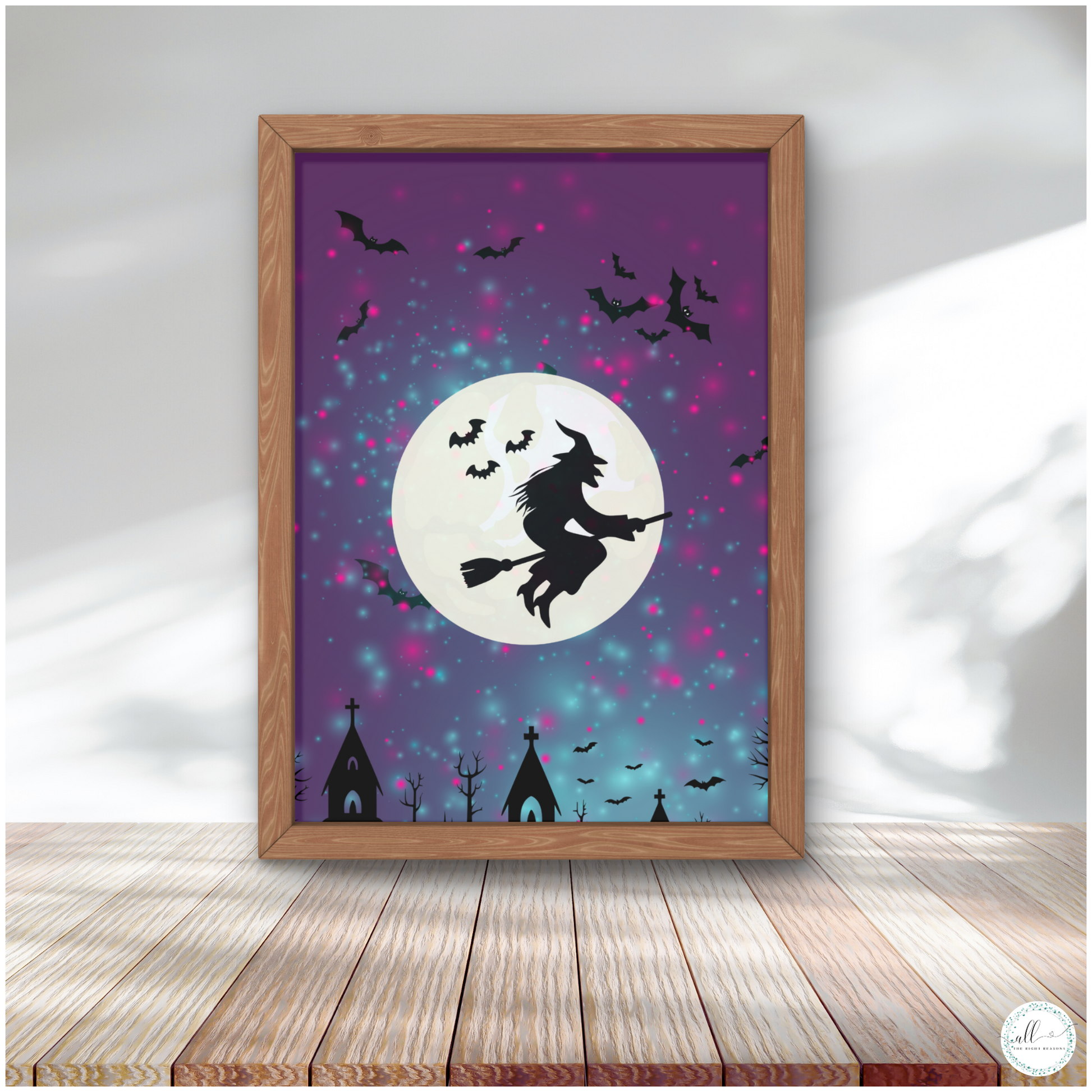 Enchant your home with our Bewitched by the Magical Moon Wall Art Download. This captivating design is perfect for adding a touch of whimsy and magic to your space. With its mystical moonlit theme, this print will bring a sense of wonder and charm to any room, making it a delightful addition to your Halloween or autumn décor.

Halloween | Wall Art | Digital Download | Witch | Moon | Purple | Black | Bats | Autumn | Fall | Holiday | Whimsical | Night