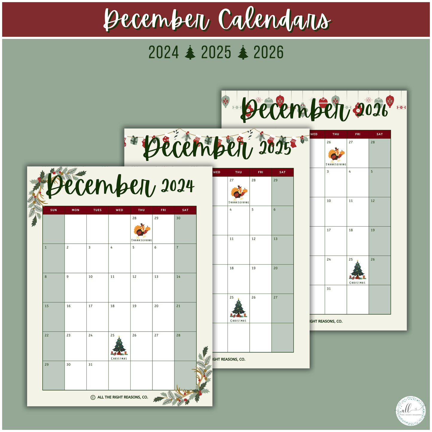 Get ready for a festively organized holiday with our Christmas All-in-One Planner Download, carefully designed to guide you through every merry moment from 2024 to 2026. This elegant and versatile planner offers everything you need to manage your celebrations effortlessly, along with special seasonal recommendations to make your Christmas merry, bright, and stress-free.

Christmas | Planner | Digital Download | Holly | Santa | Green | Red | Presents | Winter | Decorations | Holiday | Budget | Goals