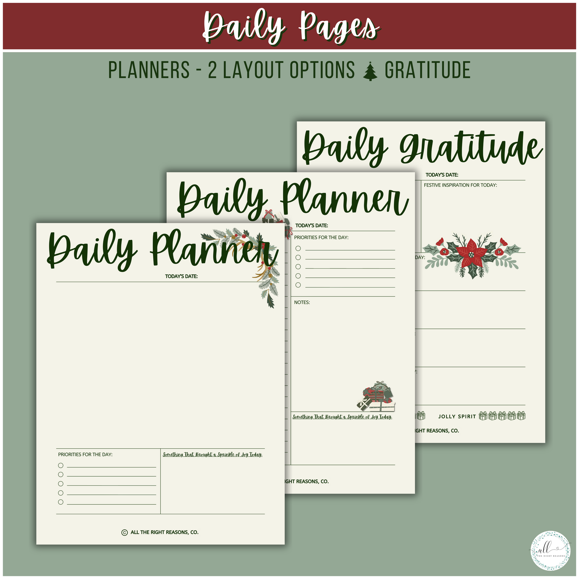 Get ready for a festively organized holiday with our Christmas All-in-One Planner Download, carefully designed to guide you through every merry moment from 2024 to 2026. This elegant and versatile planner offers everything you need to manage your celebrations effortlessly, along with special seasonal recommendations to make your Christmas merry, bright, and stress-free.

Christmas | Planner | Digital Download | Holly | Santa | Green | Red | Presents | Winter | Decorations | Holiday | Budget | Goals