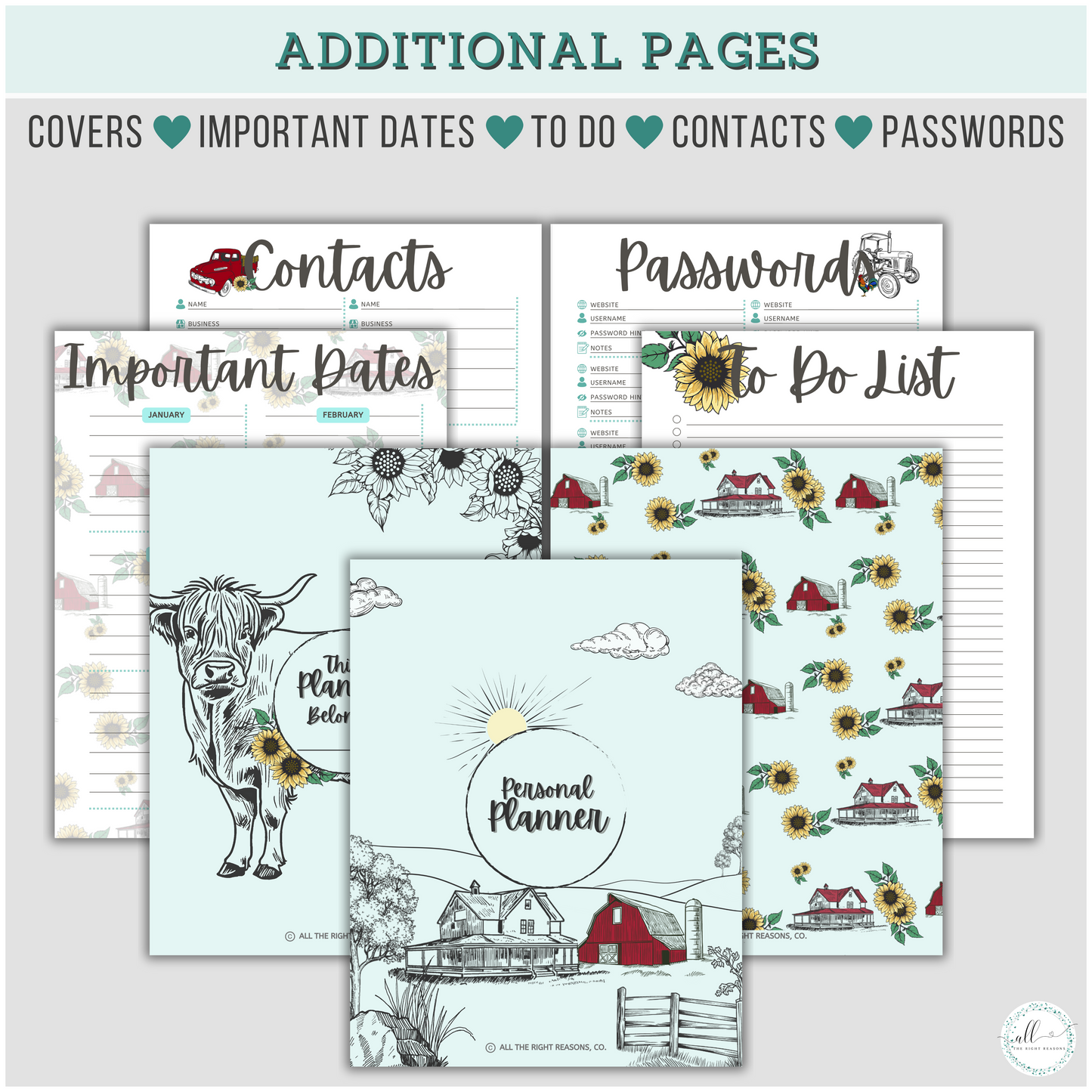 Embrace the charm of the countryside with our Farm Life All-in-One Planner Download. Stay organized from 2024 to 2026 with this charming and practical planner, designed to help you manage your days, weeks, and months effortlessly. With over 30 pages of comprehensive planning tools, it offers everything you need to keep track of your goals and progress while celebrating the simplicity of farm life.

Farm | Planner | Digital Download | Flowers | Blue | Red | Chicken | Animals | Country | Truck | Cow | Budget 