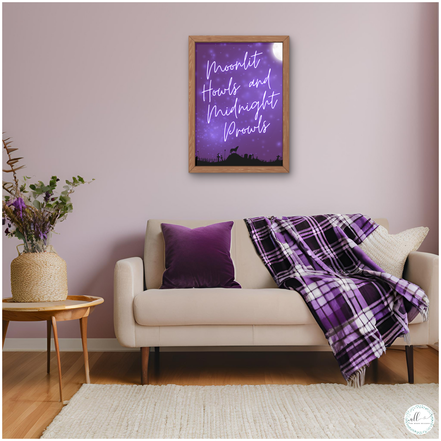 Transform your space with our Moonlit Howls and Midnight Prowls Wall Art Download. This intriguing design captures the essence of a moonlit night filled with mystery and excitement. Perfect for Halloween or any time you want to add a touch of nocturnal adventure, this art print will give your room a thrilling and atmospheric vibe.

Halloween | Wall Art | Digital Download | Werewolf | Moon | Purple | Black | Wolf | Stars | Fall | Holiday | Whimsical | Night