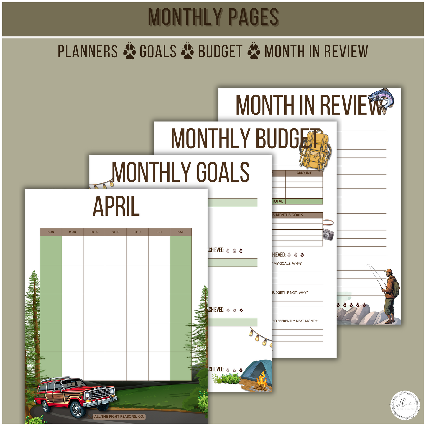 Gear up for every adventure with our Outdoor All-in-One Planner Download. From 2024 to 2026, this rugged and versatile planner helps you stay on top of your days, weeks, and months. With over 30 pages of detailed planning tools, it’s perfect for tracking your goals, progress, and adventures, while keeping your life organized and ready for the next outdoor journey.

Outdoor | Planner | Digital Download | ATV | Hunting | Camping | Off-Road | Fishing | Hiking | Adventure | Green | Budget | Goals