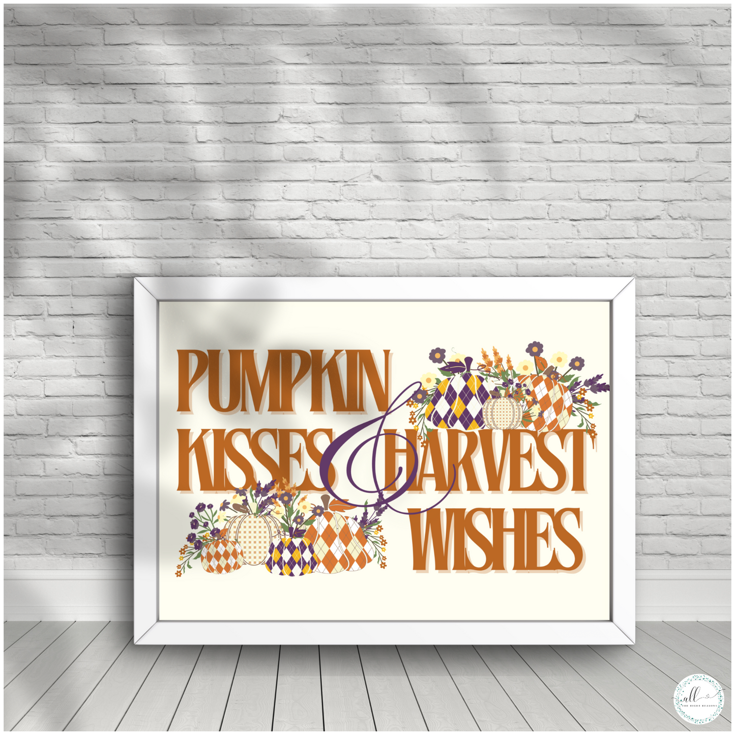 Bring the warmth of autumn into your home with our Pumpkin Kisses and Harvest Wishes Wall Art Download. This charming design is ready to print and display, perfect for adding a cozy touch to any room. Celebrate the harvest season with a delightful blend of pumpkin-themed art that infuses your space with seasonal cheer and elegance.

Halloween | Wall Art | Digital Download | Pumpkins | Purple | Orange | Flowers | Autumn | Fall | Holiday | Print | Harvest | Kiss