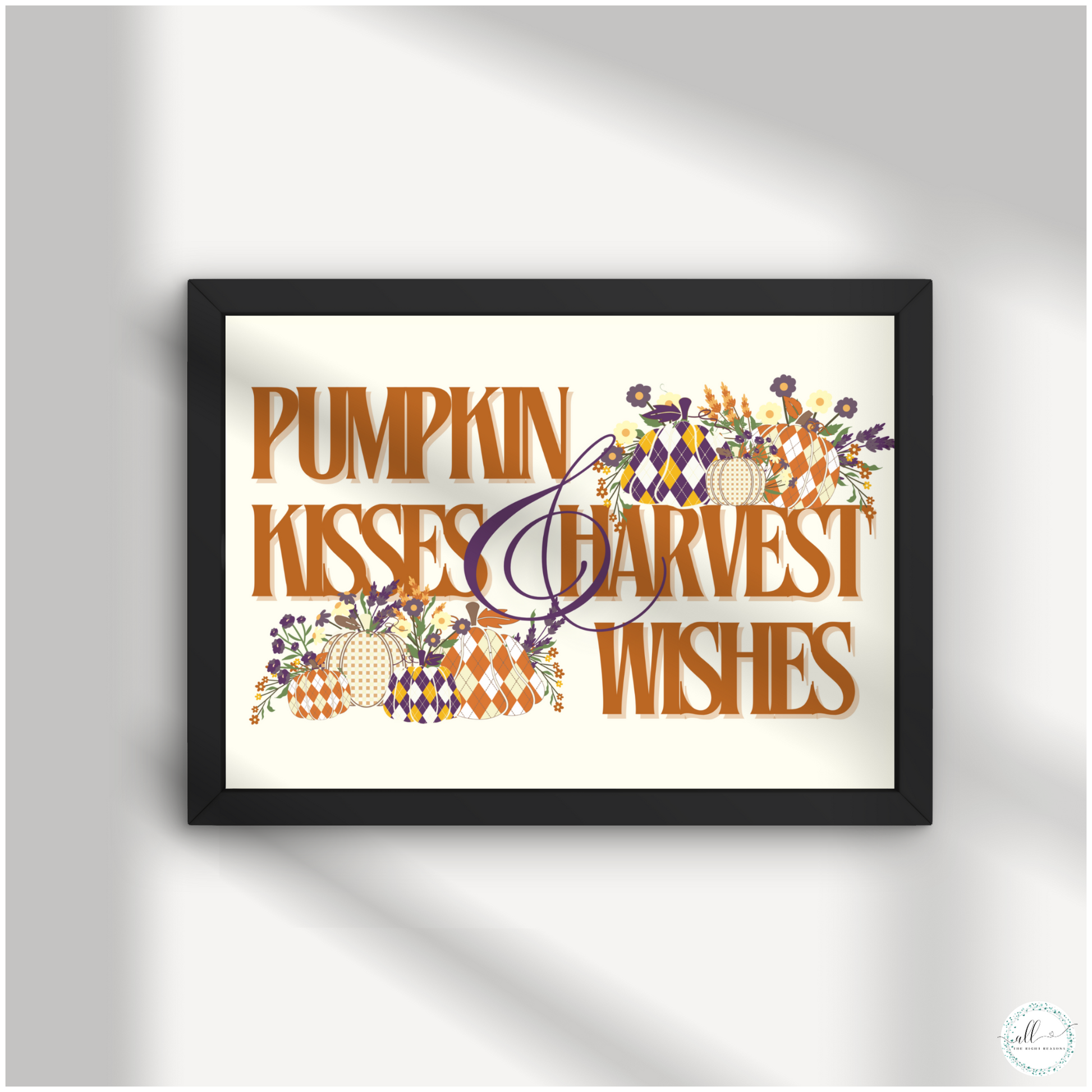 Bring the warmth of autumn into your home with our Pumpkin Kisses and Harvest Wishes Wall Art Download. This charming design is ready to print and display, perfect for adding a cozy touch to any room. Celebrate the harvest season with a delightful blend of pumpkin-themed art that infuses your space with seasonal cheer and elegance.

Halloween | Wall Art | Digital Download | Pumpkins | Purple | Orange | Flowers | Autumn | Fall | Holiday | Print | Harvest | Kiss