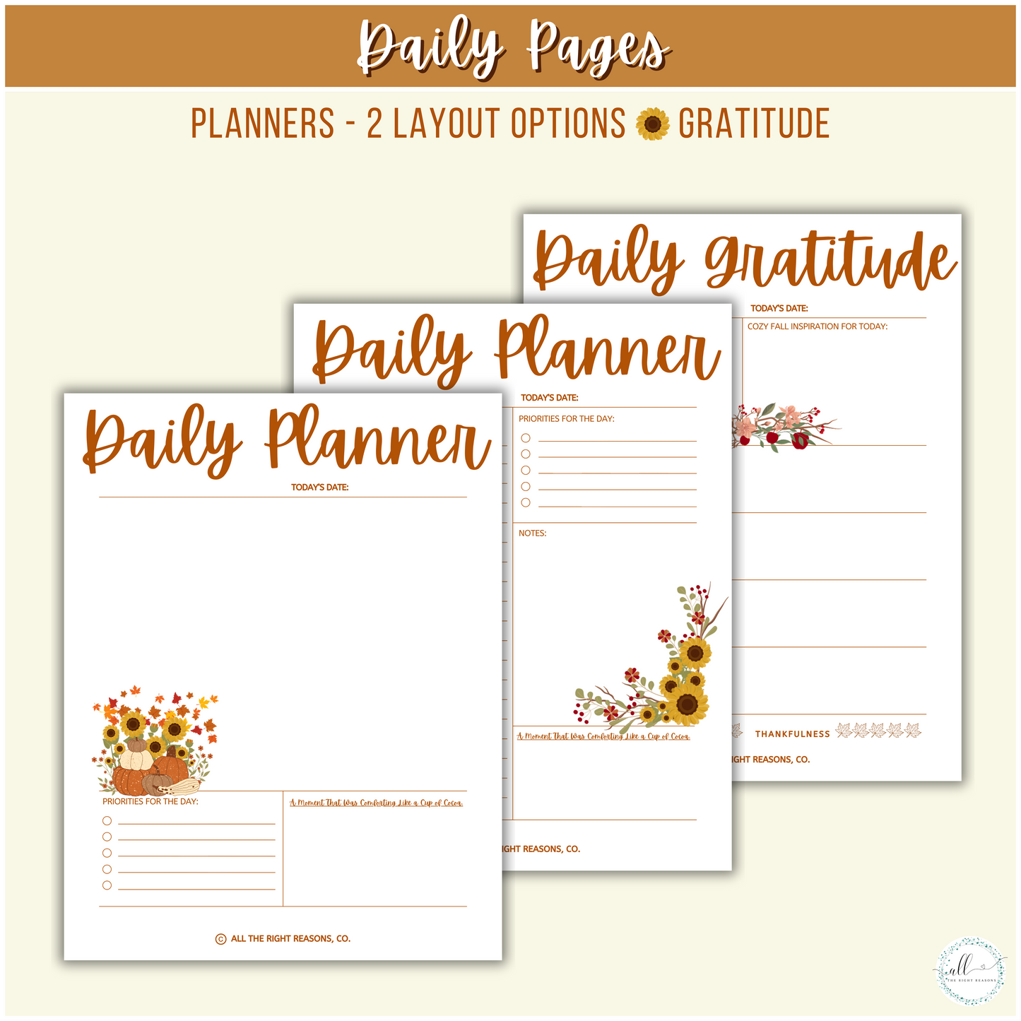 Embrace the beauty of autumn and plan the perfect holiday season with our Thanksgiving & Fall All-in-One Planner Download. Designed to keep you organized from 2024 to 2026, this cozy, fall-inspired planner helps you savor every moment. With special seasonal recommendations, you’ll enjoy all the warmth, gratitude, and joy the season brings!

Thanksgiving, Planner, Digital Download, Apples, Pumpkins, Orange, Sun Flowers, Animals, Autumn, Fall, Holiday, Budget, Goals