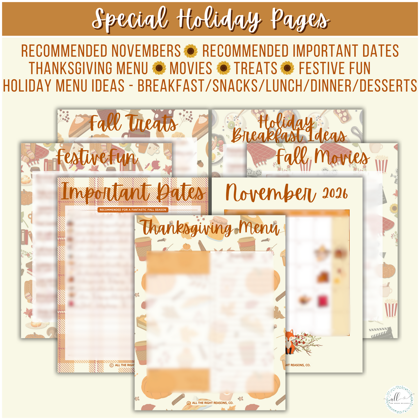 Embrace the beauty of autumn and plan the perfect holiday season with our Thanksgiving & Fall All-in-One Planner Download. Designed to keep you organized from 2024 to 2026, this cozy, fall-inspired planner helps you savor every moment. With special seasonal recommendations, you’ll enjoy all the warmth, gratitude, and joy the season brings!

Thanksgiving, Planner, Digital Download, Apples, Pumpkins, Orange, Sun Flowers, Animals, Autumn, Fall, Holiday, Budget, Goals